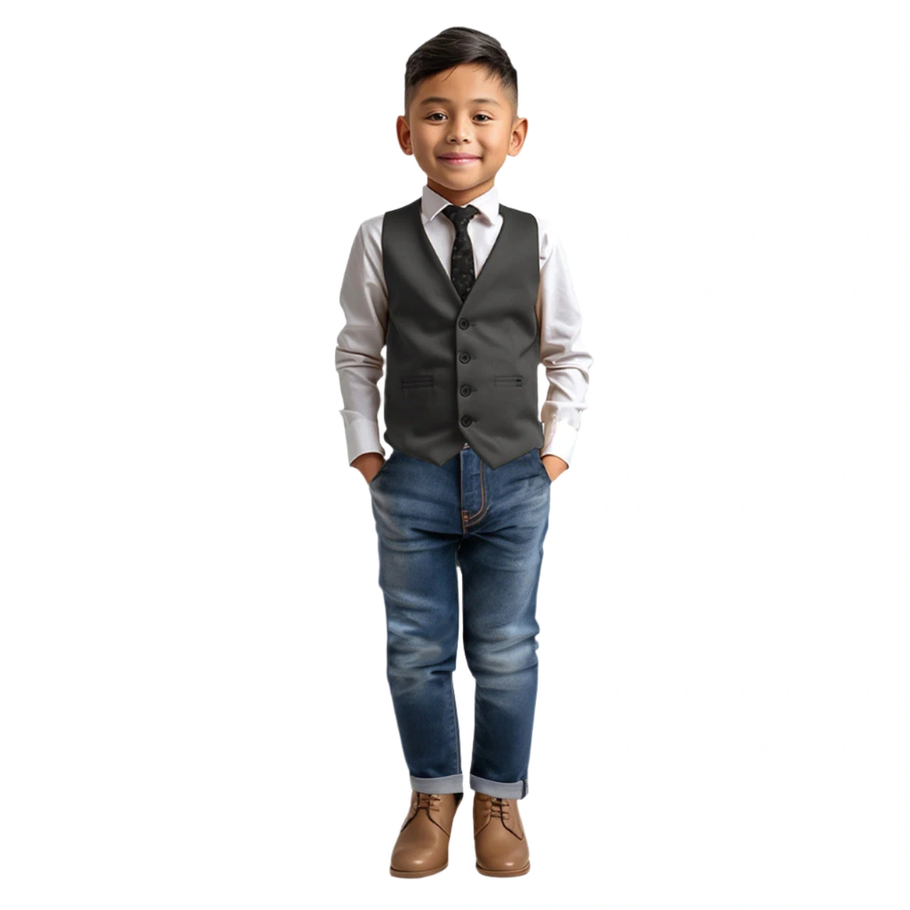 Zegarie Boys Charcoal Vest: Sharp Style for Your Little Man.