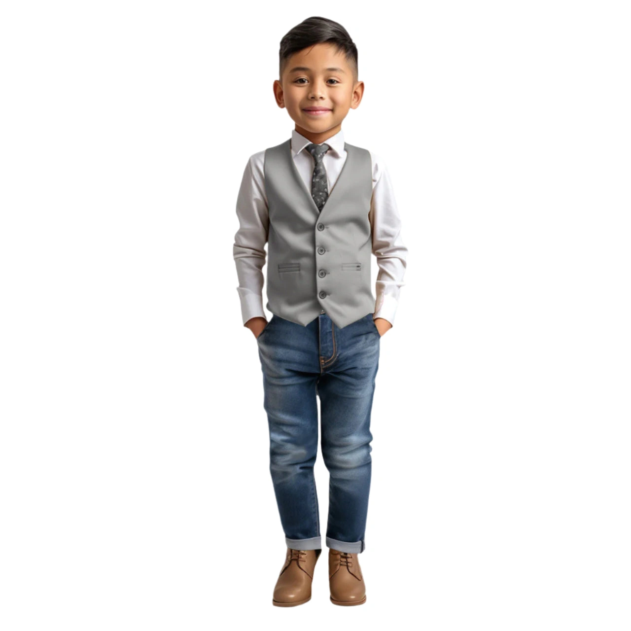 Zegarie Light Grey Vest: Boys' Sharp Style. Effortless Elegance. Upgrade Look. Smart Choice.
