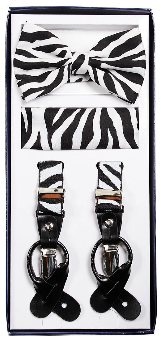 Zebra Style: Suspenders Bowtie & Hanky Combo Ready for the Party